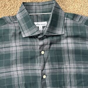 Peter Millar Bantry Autumn Soft Cotton Sport Shirt Mens Medium Green Casual Golf